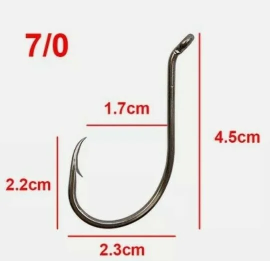 100 Octopus Beak Offset Fishing Hooks Black High Carbon Steel Fish Hook Size 7/0