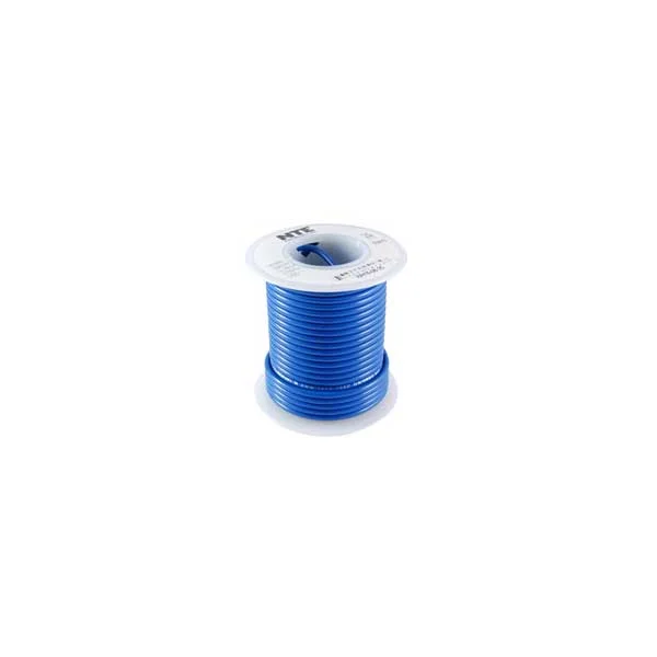 18AWG Hook Up Wire, Stranded, Tinned Copper, 300VAC, Blue, 25FT Roll