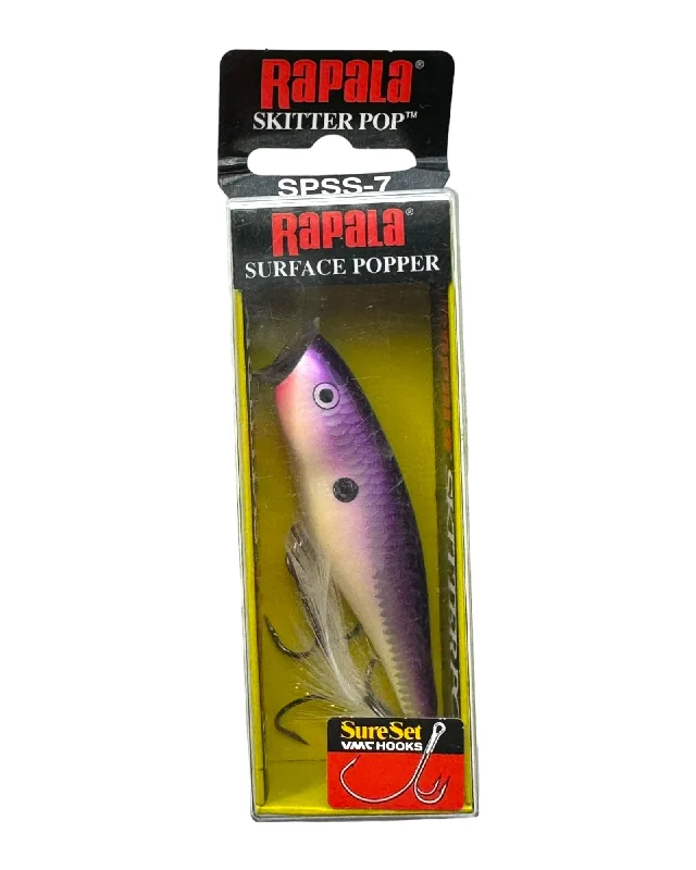 SURESET HOOKS • RAPALA LURES SKITTER POP 7 Surface Popper Fishing Lure —#SPSS07-7 PEP PEARLESCENT PURPLE