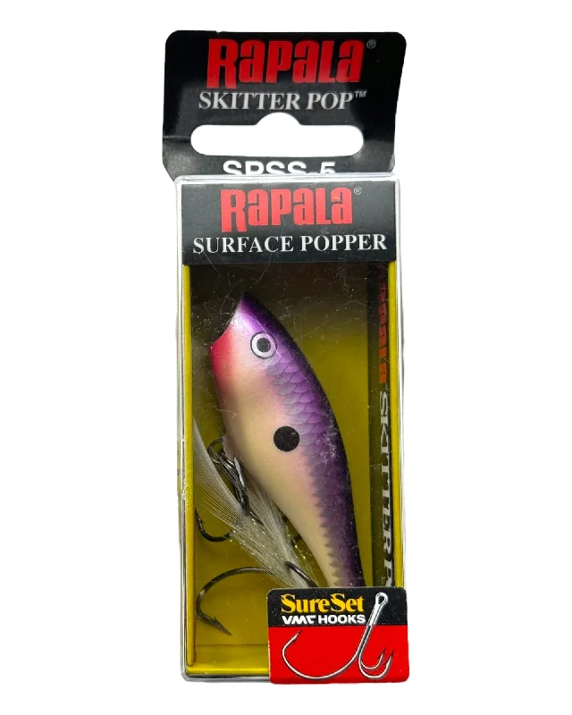 SURESET HOOKS • RAPALA LURES SKITTER POP Size 5 Surface Popper Fishing Lure —#SPSS05 PEP PEARLESCENT PURPLE